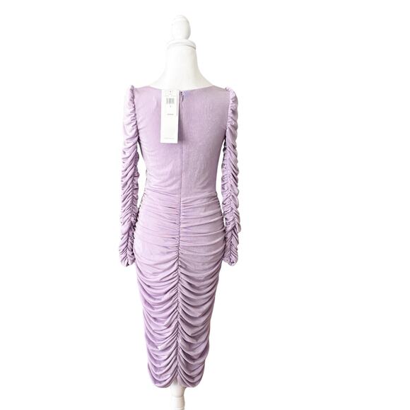 Aliette Ruched Long Sleeve Cowl Neck Midi Dress 2 Purple NWT - Picture 6 of 12